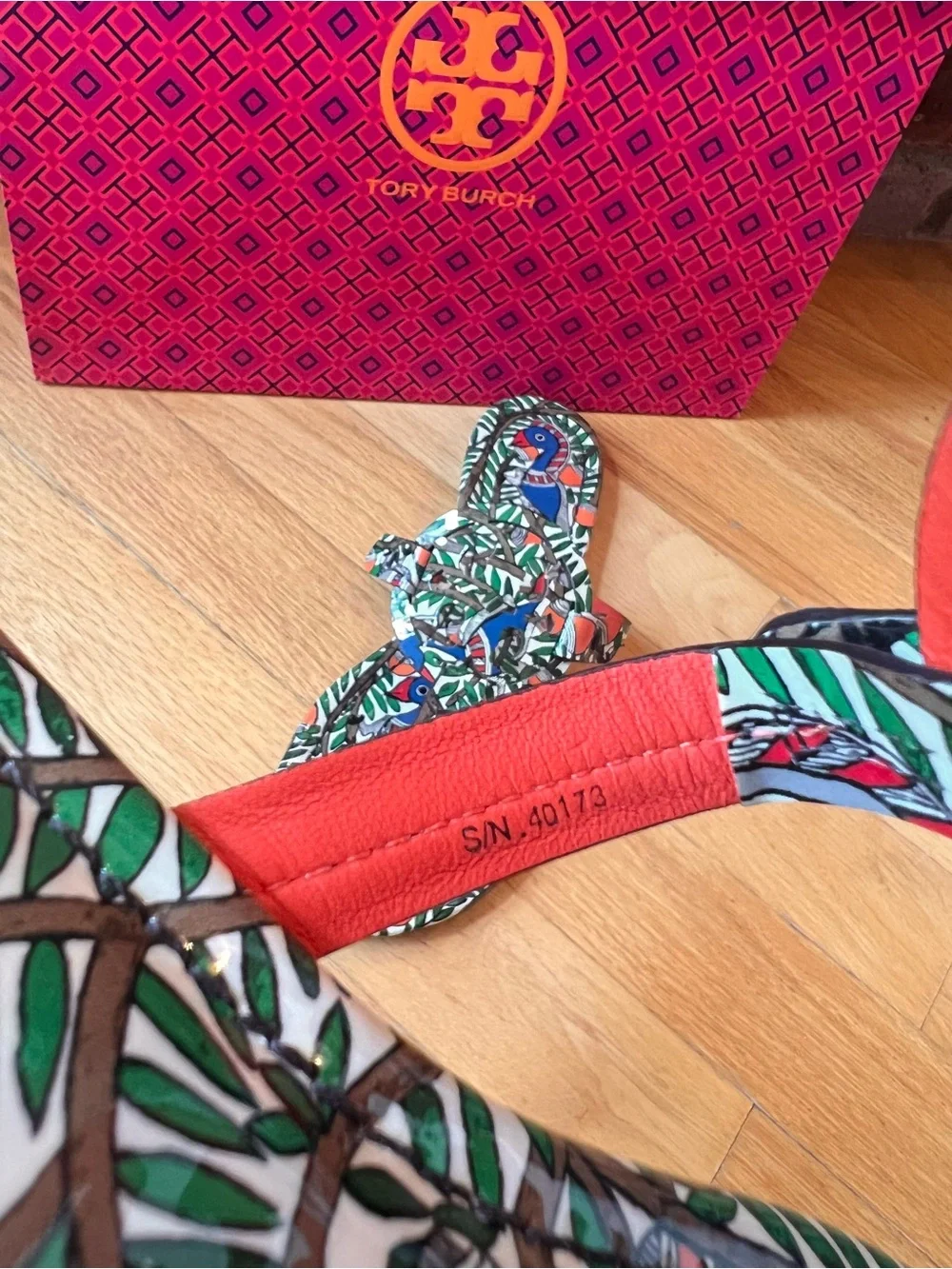 Tory Burch Orange Something Wild Printed Patent Leather Miller Sandals